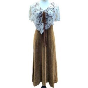 Vintage RARE Young Innocent Arpeja Brown Velvet Lace Collar Dress